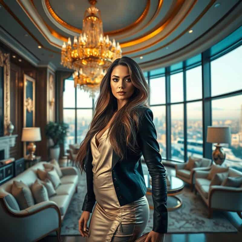 Mulher deslumbrante em um ambiente sofisticado, representando o sucesso de um perfil de acompanhantes de luxo bem elaborado,