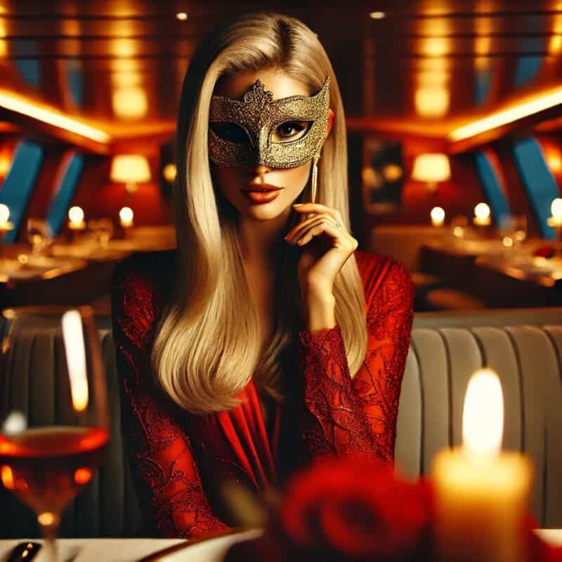 Isa com vestido vermelho em jantar de luxo