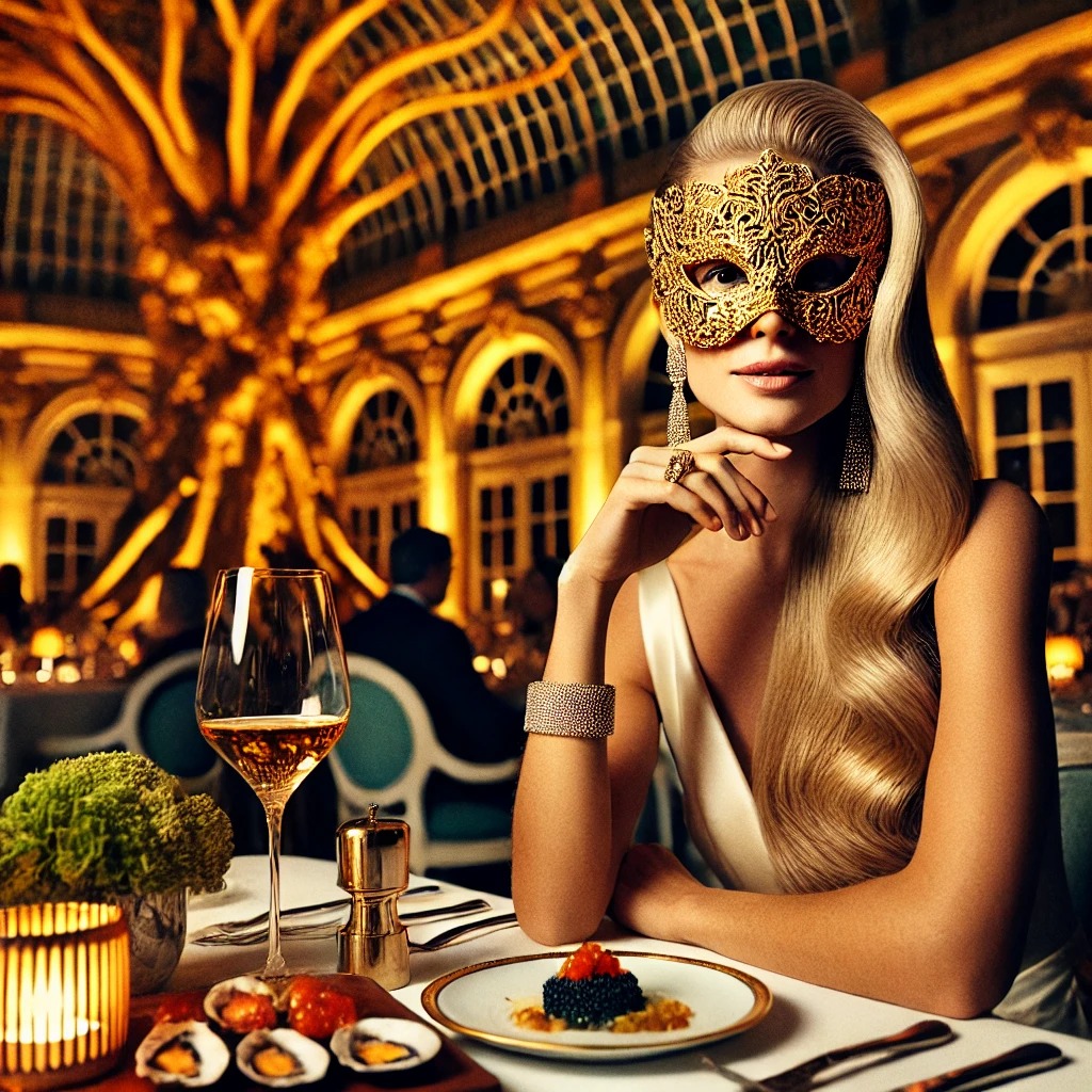 Acompanhante de luxo desfrutando de um jantar sofisticado no Figueira Rubaiyat, um dos restaurantes mais elegantes da cidade de São Paulo.