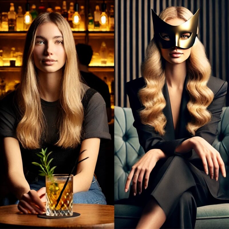 Diferença entre acompanhantes de luxo e comuns ilustrada por contraste visual entre estilo sofisticado e comum
