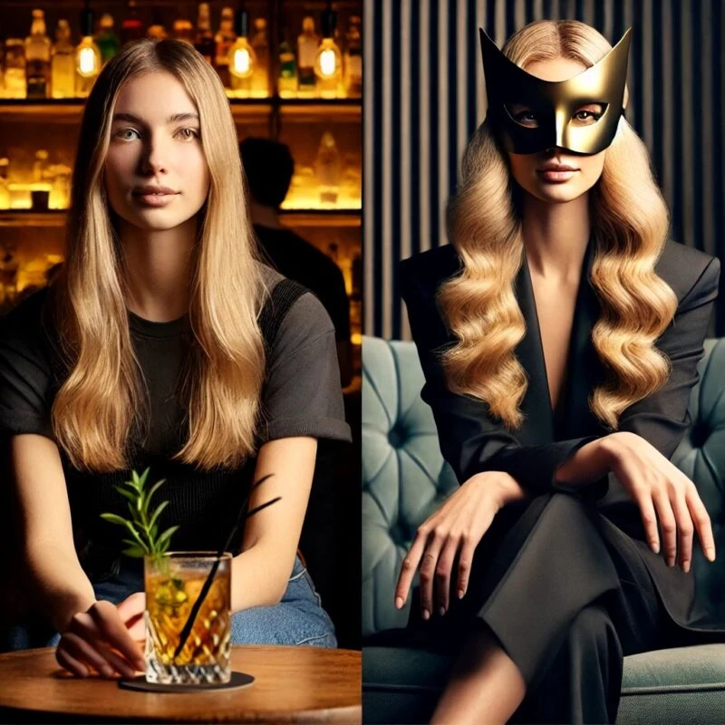 Diferença entre acompanhantes de luxo e comuns ilustrada por contraste visual entre estilo sofisticado e comum