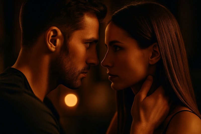 Casal trocando olhares intensos, simbolizando o desejo emocional em o que é a psicologia do prazer.