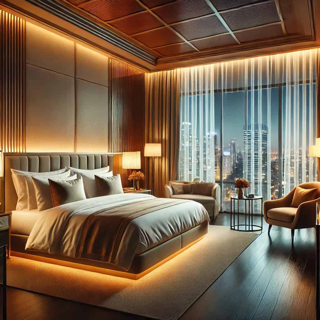 Quarto de hotel de luxo com ambiente seguro para encontros de acompanhantes