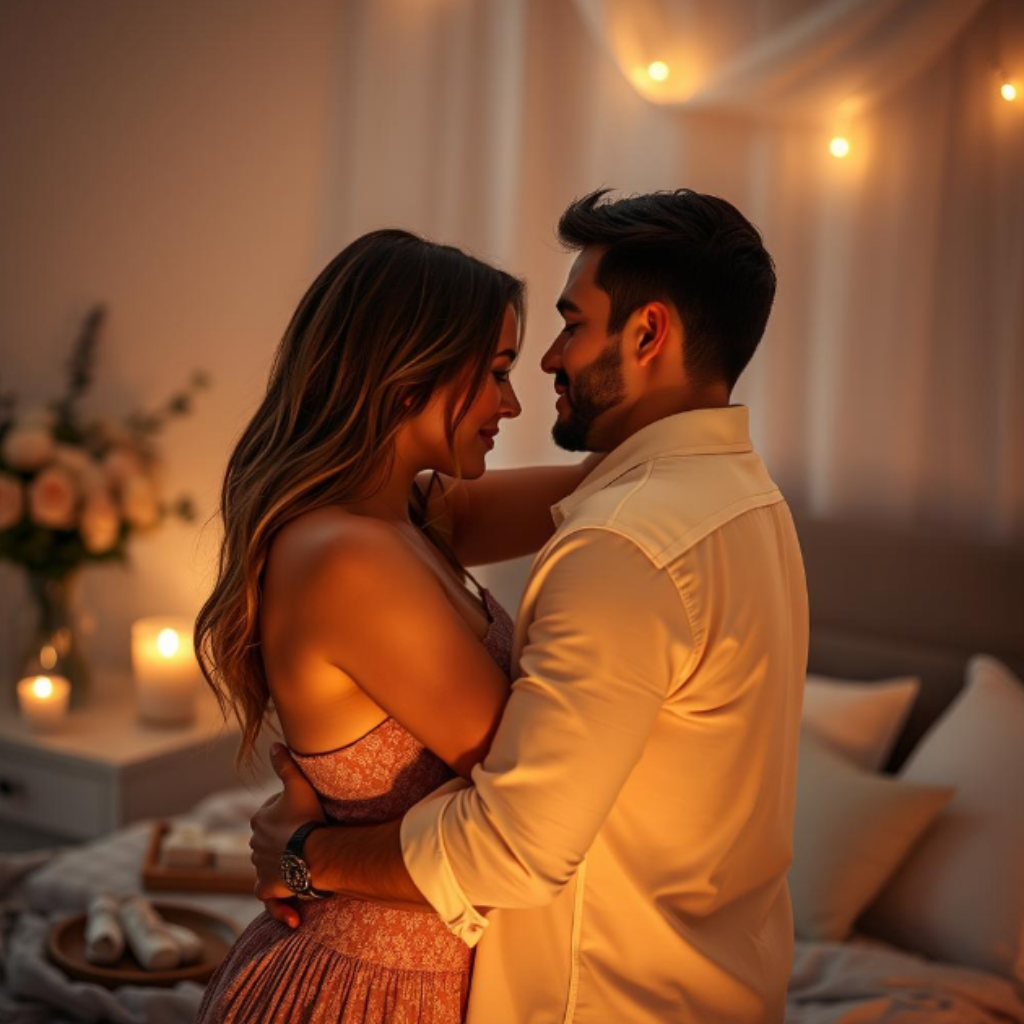 Casal em posição Lótus, olhos nos olhos, expressando conexão emocional profunda durante o sexo.