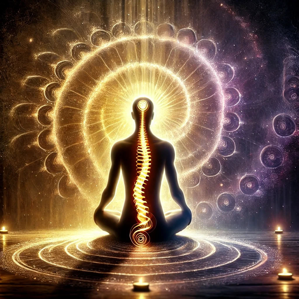 representação simbólica do tantra avançado com energia kundalini subindo pela coluna
