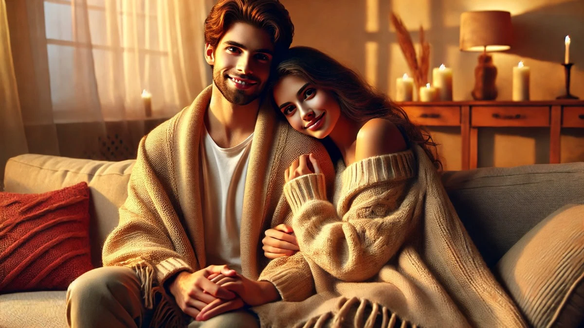 casal em momento íntimo de aftercare pós-sexo, transmitindo conexão emocional e aconchego
