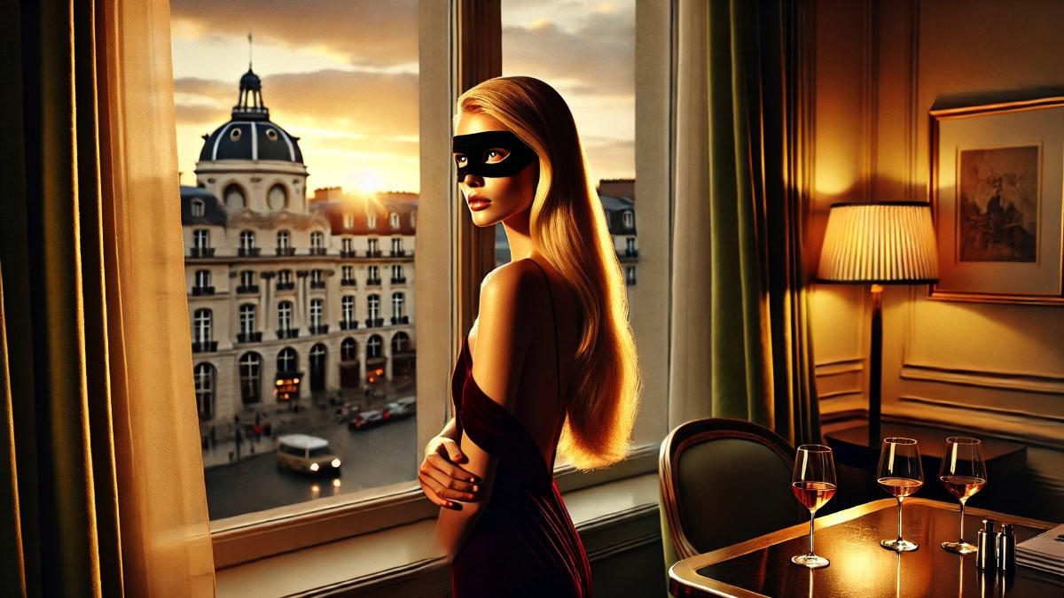mulher loira de luxo observando cidade europeia ao pôr do sol, refletindo se gringo presta mais